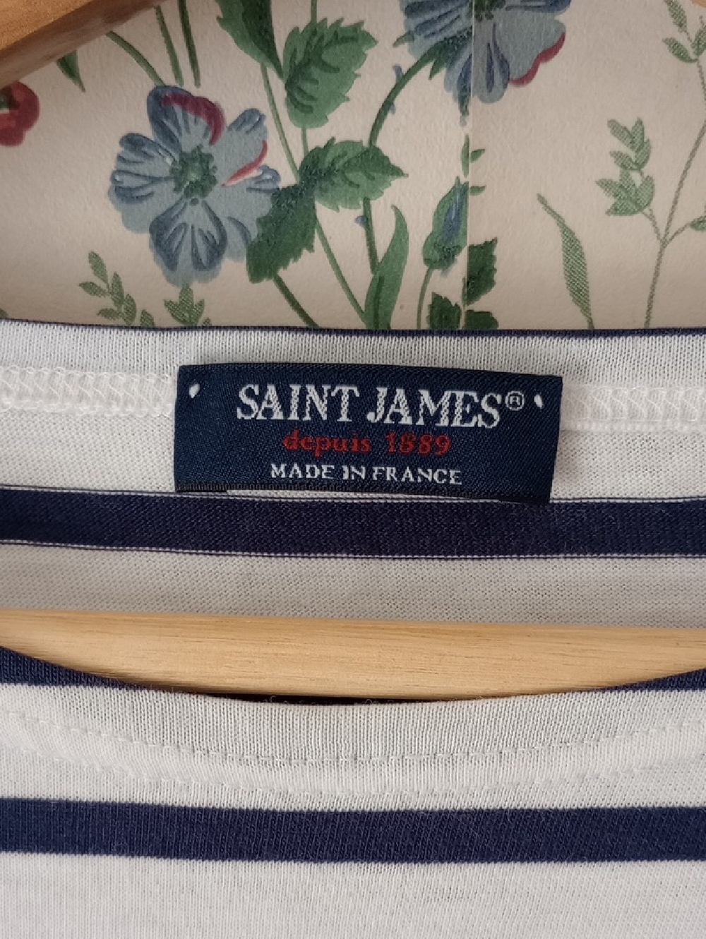 Saint James Meridien Striped Cotton Boat Neck Top Navy White Made in France S - Picture 7 of 14